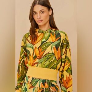 FARM Rio x Adidas Birds Of Paradise Semi Spark Crop Pullover Sweater